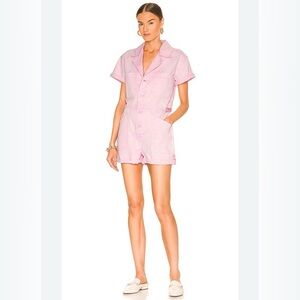 Pistola Parker Pink Cotton Utility Romper Women’s XS Button Front Short Sleeve